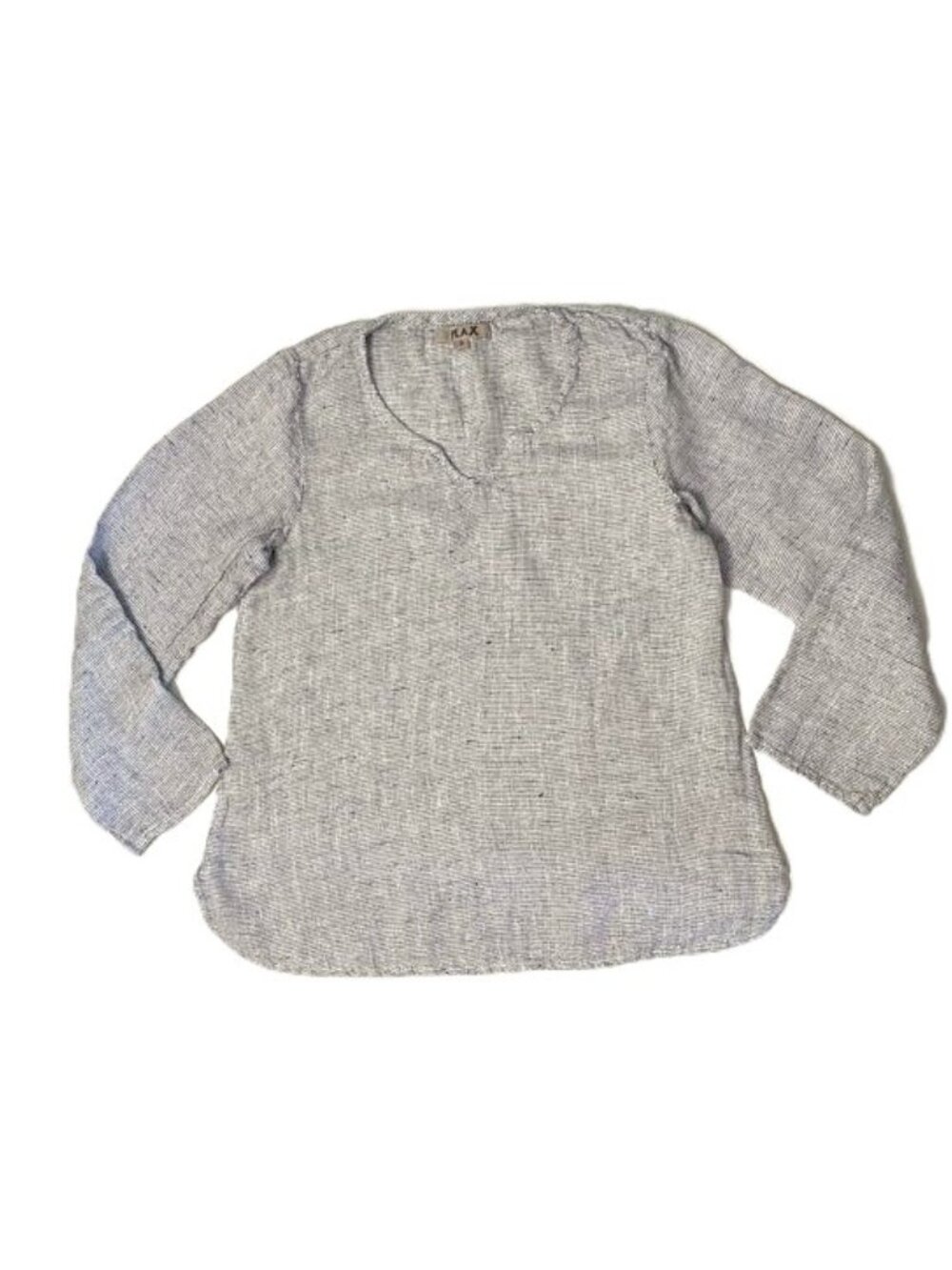 FLAX 100% Linen Top Small Roll Tab Long Sleeve Lagenlook Minimalist Pullover